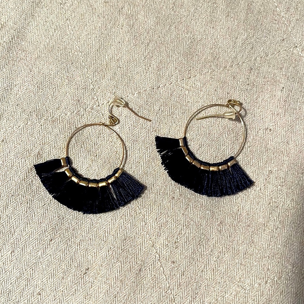 NAVY FAN EARRINGS **NEW**